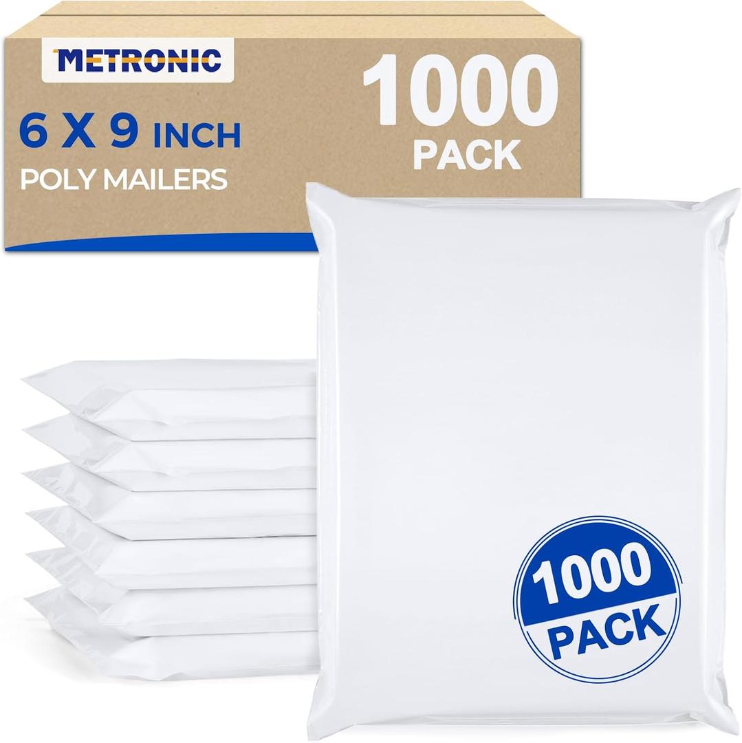 Metronic Poly Mailers 6x9 inch 1000Pcs White Small Shipping Bags for Business, Self-Seal Shipping Envelopes Bulk with Strong Adhesive, Waterproof and Tear-Resistant Plastic Mailing Postal Bags