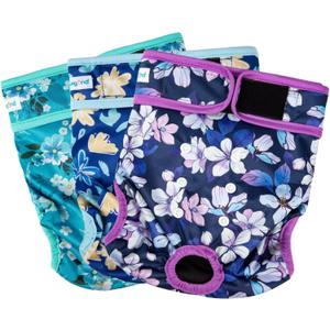 Paw Legend Washable Reusable Female Dog Period Diapers for Heat Doggie Puppy Diapers for Female Dogs (3 Pack, Medium)(15''-17'' Waist), Pretty Flower)