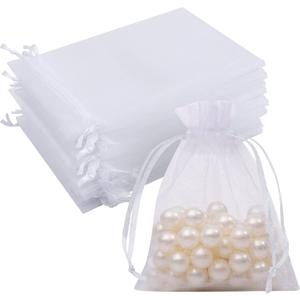 50 Pcs White Organza Bags 3x4 Inch, Small Mesh Gift Bags Drawstring Little Pouches for Easter Gifts Party Favor Jewelry Candy (1 Count (Pack of 50))