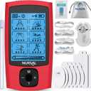 NURSAL 24 Modes TENS Unit Muscle Stimulator, Rechargeable Electronic Pulse Massager with 8 Pads for Back and Shoulder Pain Relief and Muscle Strength (Red)