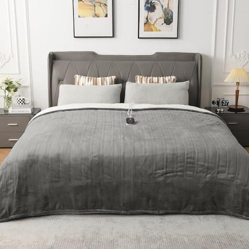 WOOMER Heated Throw Blanket Full Size, Soft Flannel Fast Heating Blanket with Multi-Color Option, 77"x 84", 10 Heating Levels & 0.5-12H Auto Off, Over-Heat Protection