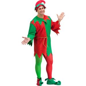 Fun World Costumes Men's Adult Promotional Elf Set. Hat Tunic Shoes (Red/Green)