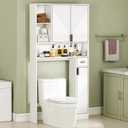 GOODONE White Over The Toilet Storage Cabinet - with 3 Doors and Toilet Paper Holder Stand, FreeStanding, for Bathroom, Restroom, Laundry, 30.7" W x 7.5" D x 65" H
