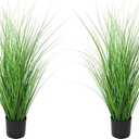 SN Decor Artificial PVC Grass Plants with Black Plastic Planter, 47” Tall – Set of 2 Potted Plant for Home Office Garden Patio Pathway Front Porch Farmhouse Décor