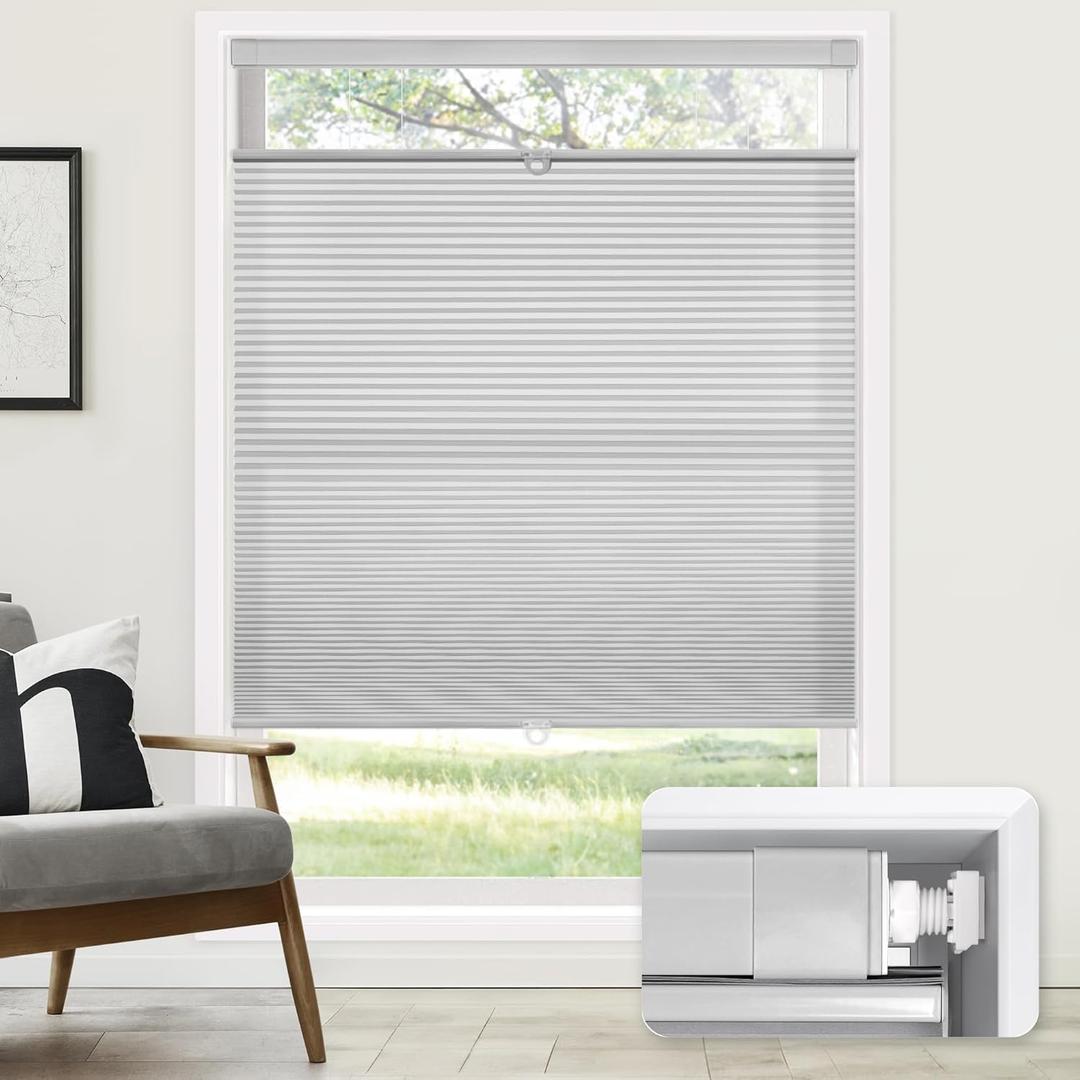 LazBlinds No Tools No Drill Cordless Cellular Shades, Top Down Bottom Up (TDBU) Honeycomb Shades for Home, Light Filtering Thermal Insulation Blinds for Windows, 34" W x 64" H, Grey