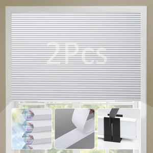 Cellular Shades No Tools No Drill Custom Honeycomb Blinds Blackout for Window Easy Cut to Size Cellular Blind Pearl White, 48" W(32"-48") x 64" H 2Packs