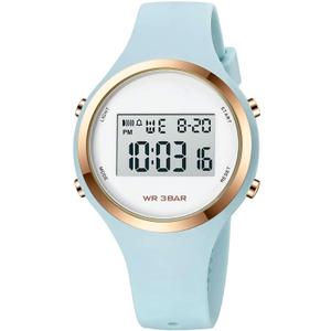 XCZAP Outdoor Sport Watches Alarm Clock 5Bar Waterproof LED Digital Watch (Light Blue-white-one)