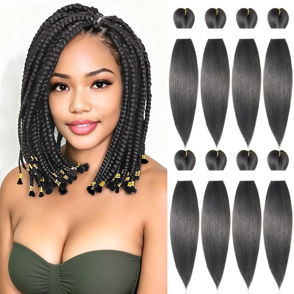 Braiding Hair 12 Inch Pre Stretched Color 2 Short Straight Crochet Braids Yaki Texture Synthetic Hair 8 Packs (2#/Off Black)