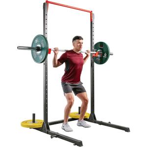 Sunny Health & Fitness Power Cage and Squat Rack In High Weight Capacity with J-Hooks, Adjustable Pull Up Bar, Weight Plate Holders, Resistance Band Posts