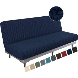 MAXIJIN Jacquard Futon Cover Stretch Armless Futon Sofa Cover Soft Futon Slipcover with Elastic Bottom Thick Sofa Bed Furniture Protector Covers, Machine Washable (Navy Blue)