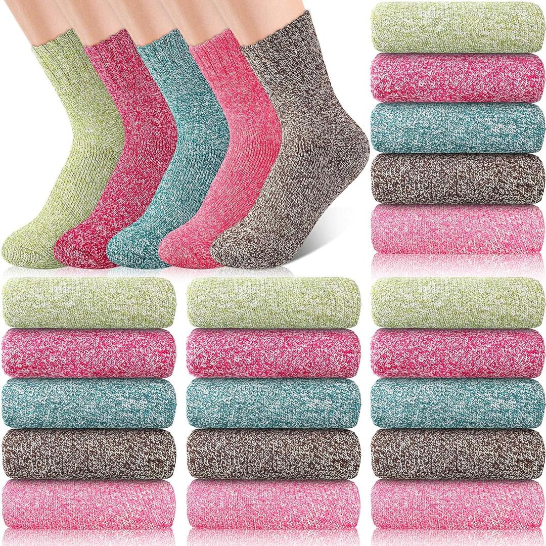 Syhood 20 Pairs Women Wool Socks Xmas Gifts Warm Winter Crew Thermal Thick Cozy Fuzzy Socks for Women Terry Knit Cotton Socks, Size: 6.5 - 8.5