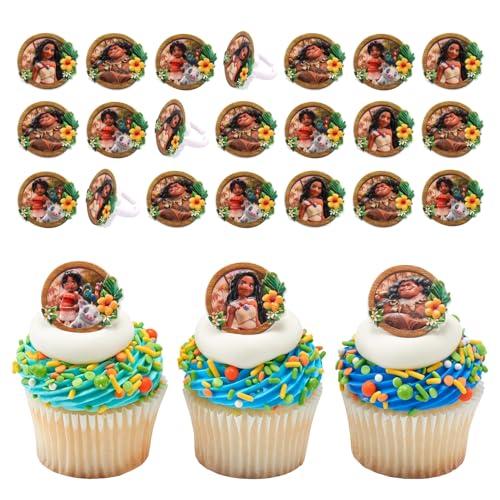 DecoPac Disney Moana 2 Rings, 24 Cupcake Decorations Featuring Disney's Moana, Maui, Simea, & Pua - 24 Pack