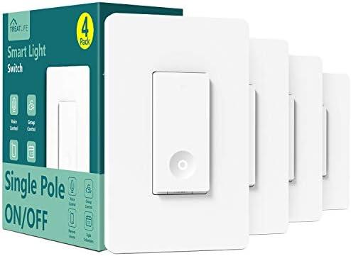 TREATLIFE Smart Switch 4 Pack, 2.4Ghz WiFi Light Switch Single-Pole, Neutral Wire Required, Works with Alexa, Google Home and SmartThings, Smart Home Remote Control, FCC Listed