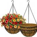 12 Inch Hanging Baskets for Plants Outdoor, 3 Pack Metal Wire Hanging Planters with Coco Coir Liners, Rust-Resistant Flower Basket with Chains & Hooks for Garden Patio Porch Deck Balcony