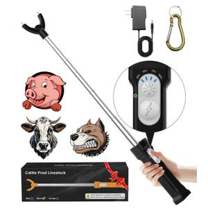 Cattle Prod Rechargeable with Led Light, Waterproof Cattle Prod Stick, Retractable Cattle Prod Self Defense, Lightweight Pig Cattle Prod Livestock, Cow Prod, Electric Cattle Prod, 37 Inch, Black