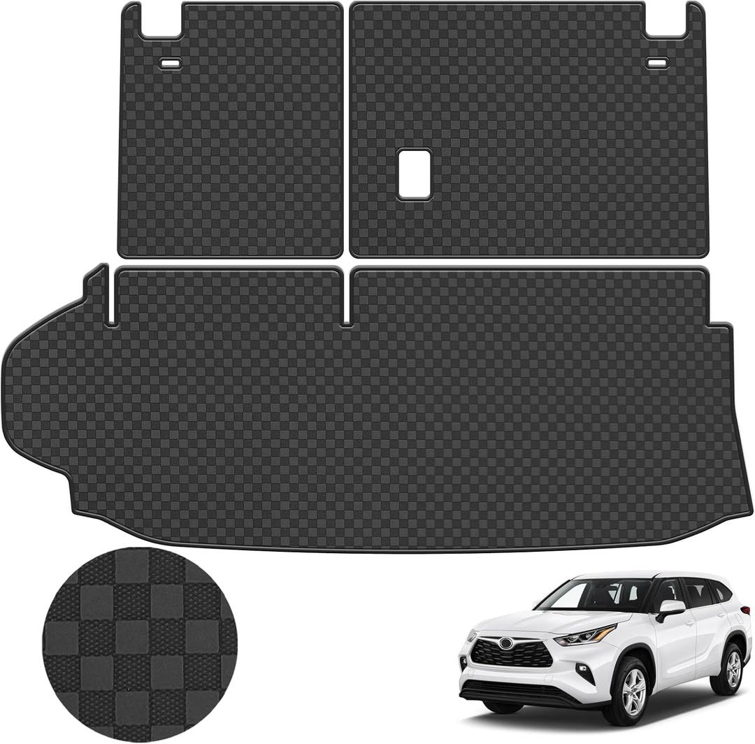 Cargo Mat & Backrest Mat Fit for 2020-2025 Toyota Highlander - Leather Trunk Liner Back Seat Cover Protector - All Weather Protection PU Leather Cargo Liner and Backrest Mat Highlander Accessories