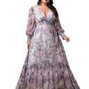 TOLEEN Women's Plus Size Dresses Spring Summer Casual Elegant V Neck Floral Print Lantern Sleeve Long Maxi Dress 3X