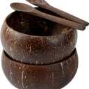 frymmx Natural Coconut Bowls & Spoons Set of 2 - Hand-Polished with Organic Oil, Eco-Friendly Smoothie Bowls for Acai/Poke/Salads, Durable Coconut Shell Crafted, Kitchenware with Lightweight Design
