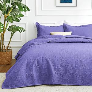 Love's cabin King Size Quilt Bedding Set Deep Purple Bedspreads - Bed Summer Lightweight Bedspread Comforter - Coin Pattern Bedding Coverlet for All Season - 3 Pieces (1 Quilt, 2 Pillow Shams)