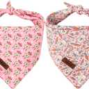 Easter Dog Bandanas 2 Pack, Pink Bunny & Chick Pattern Easter Dog Scarf Bib for Boy and Girl, Cute Holiday Bandana for Medium and Large Dogs