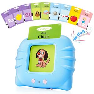 French & English Bilingual Flash Cards for Toddler/Beginning - Learning Educational Toy to Learn French/English,Talking Flash Cards for Ages 2 (Blue_French & English)