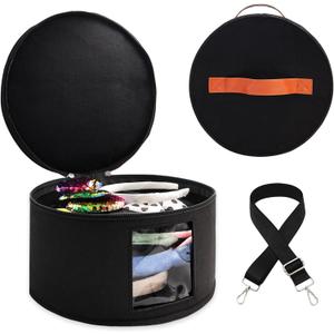 Heaband Holder Organizer, Large Round Tiara Tote Storage Box, Headband Ears Display Storage Box with Shoulder Straps for Hairband, Tiara and Hair Accessories Storage Travel Picnic Park (Black)