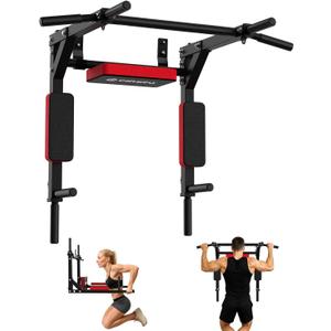 CRYSTAL FIT Multifunctional Wall Mounted Pull Up Bar, Chin Up Bar and Dip Station, Heavy Duty Steel Supports to 440 Lbs, Home Gym Workout Indoor Power Tower Set Training Equipment Fitness