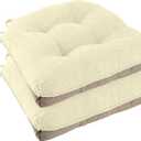 Chair Cushions for Dining Chairs 2 Pack Non Slip Kitchen Chair Cushions 18"x18"x3" Turfted Chair Pads Comfortable and Soft Seat Cushion with Ties (2, Ivory)