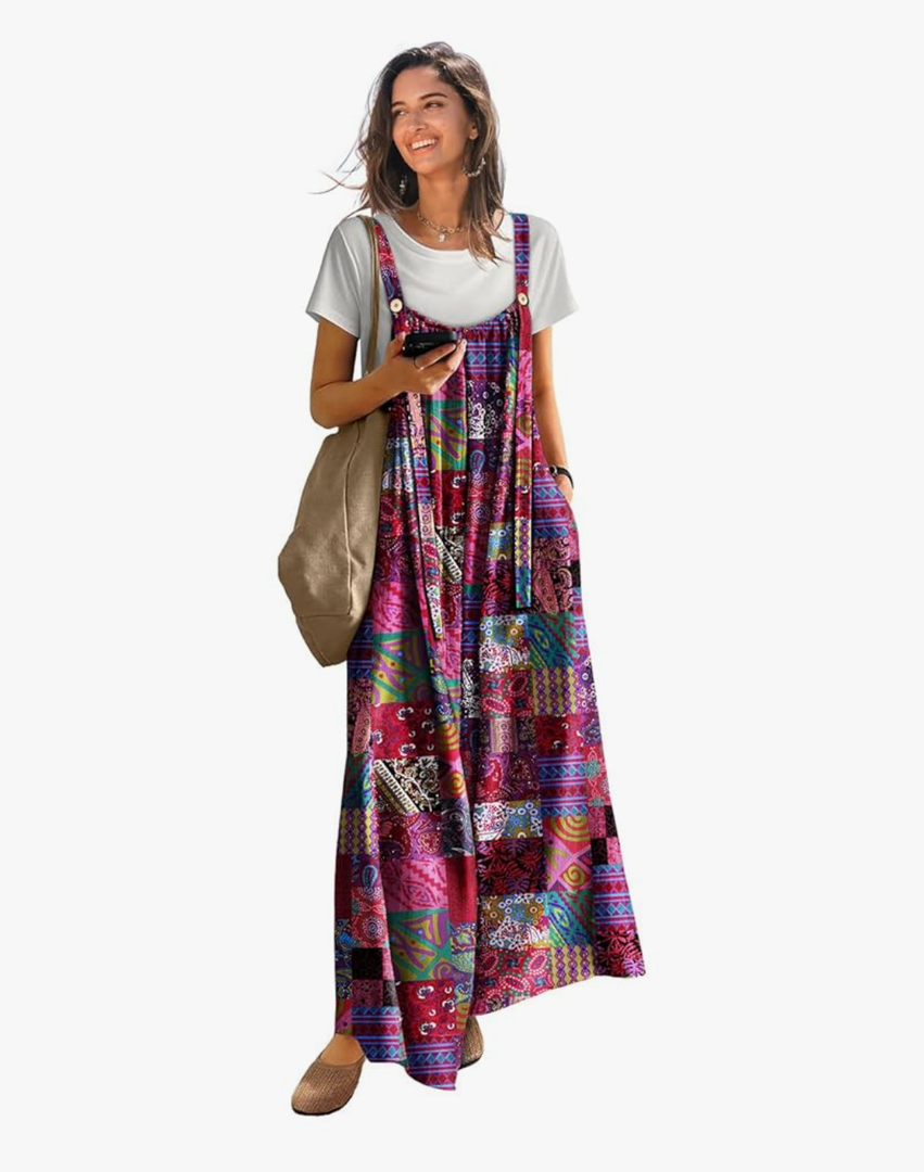 YESNO Casual Wide Leg Jumpsuits for Women Boho Floral Pleated Overalls Rompers Summer Outfits with Pockets 2XL P0D P002R