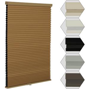 MYshade Cordless Blackout Window Blinds & Shades Pull Down Room Darkening Window Shades Light Blocking Honeycomb Cellular Shade for Indoor Windows Easy to Install 26 inch Wide, H64 Light Brown Blinds