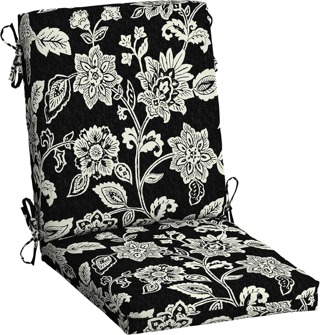 Arden Outdoor Dining Chair Cushion, 20 in x 20 in, Weather-Proof, Rain-Proof, Fade Resistant Patio Cushion for Patio, Dining, or Rocking Chairs 20 x 20, Ashland Black Jacobean