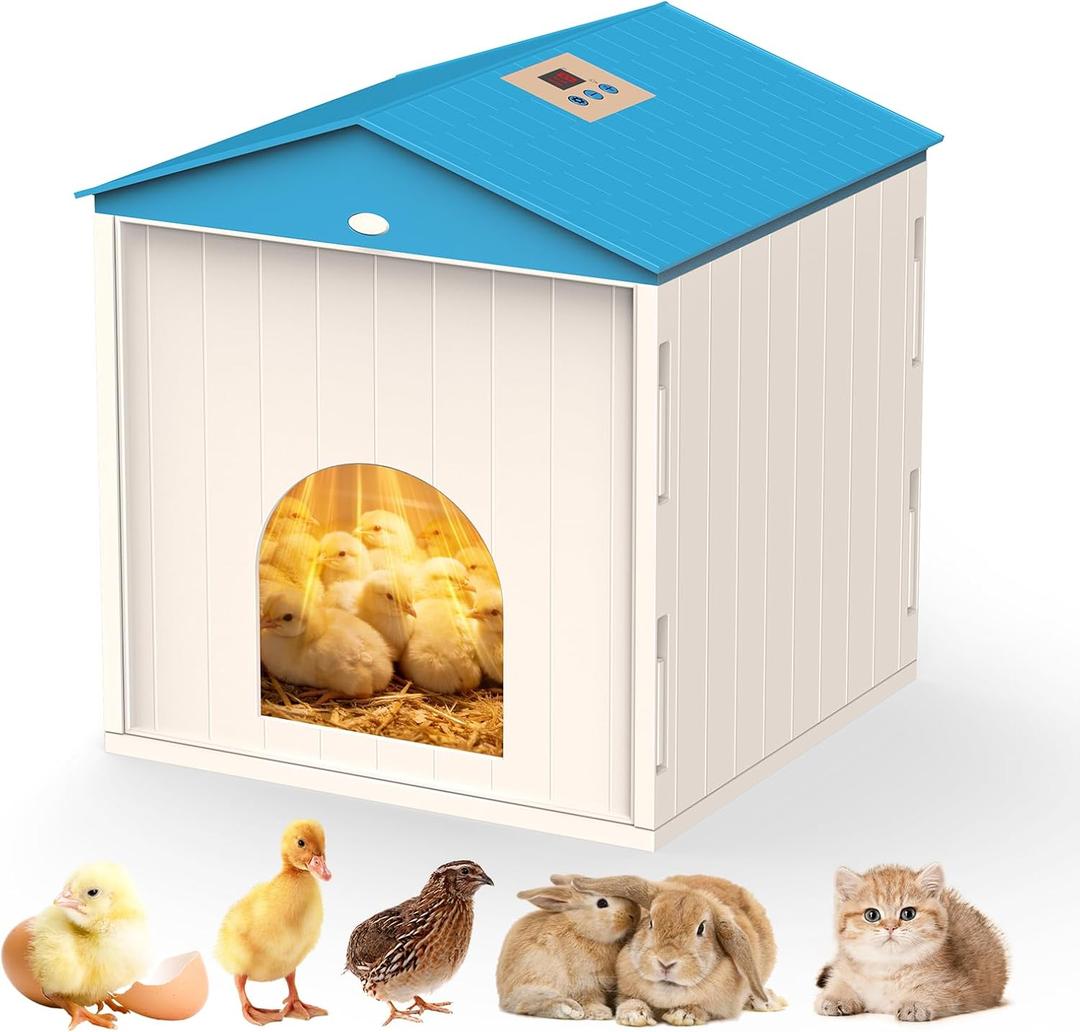 Chick Brooder Plate for Chicks Temperature Control & Display, Chicken Brooder Box for Chicks with Thermostat Fan & Light, 6.5Ft 110V Power Cord Brooder Heater 50W Chick Heat Plate 11.4"Lx11.2"W