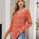 Zeagoo Long Sleeve Shirts for Women Fall V Neck Tops Casual Dressy Blouse Boho Tunic Business Work Clothes School Outfit (Red, XXXL)