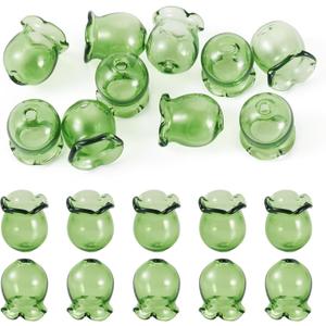FASHEWELRY 10Pcs Trumpet Flower Glass Beads Caps 12mm Clear Crystal Floral Jellyfish Bead for Dangle Drop Earring Jewelry Making Craft Wind Chimes (Green)