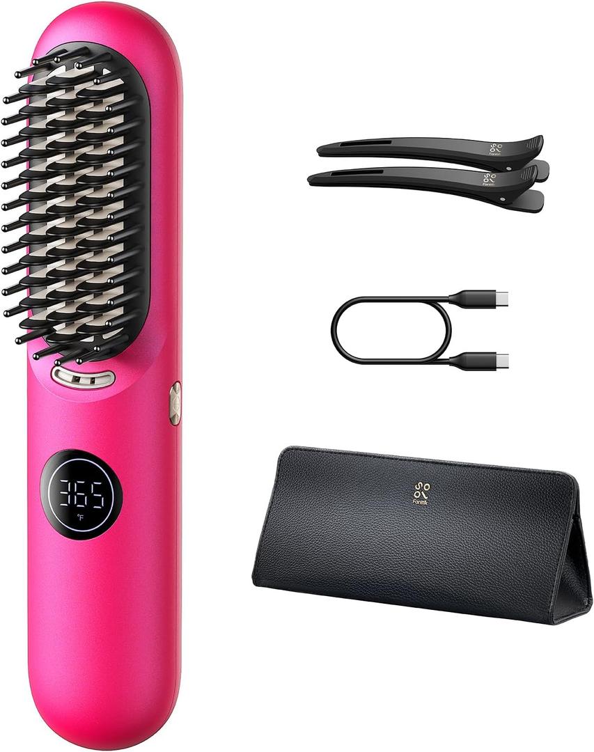 Fanttik Solo I10 APEX Portable Hair Straightener Brush, Cordless Straightening Comb with 113% Larger Heating Area, LED Display & Ceramic Coating, Ionic Technology & Safe Mode - Pink