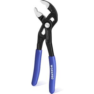 WORKPRO 7 Inch Water Pump Pliers, Quick Release Groove Joint Pliers, CR-V Tongue and Groove Pliers for Home and Industrial Repair, V-Jaw & Push-Lock Desigh, Comfortable Grips, Upgraded Wide Opening