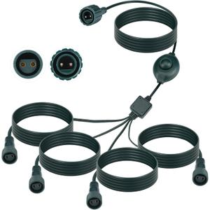 Kanayu 72 Inch 4-Way Splitter Connector for Christmas Lights, Waterproof Christmas Tree Extension Cable Power Cord with Foot Switch for Outdoor/Indoor String Lights Xmas Outlet Extension Cord, 2 Pin