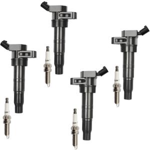 Ignition Coil Pack with Spark Plug UF611 Compatible With 2012-2016 Genesis 2013-2015 Santa Fe 2008-2014 Sonata 2014-2015 Tucson, 2009 Borrego 2012-2015 Sorento L4 5.0L 2.4L,Set of 4