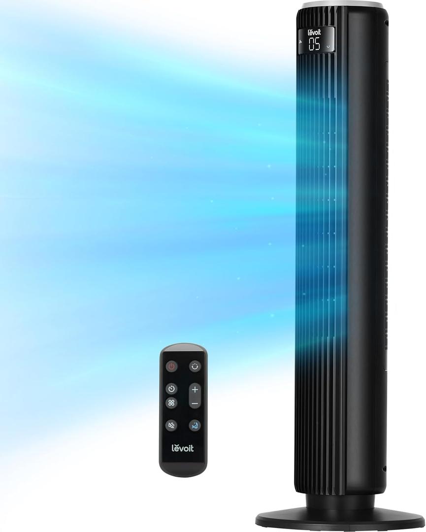 LEVOIT Classic 36 inch Tower Fan for Bedroom, 25ft/s Airflow Standing Fan that Blows Cold Air for Home, 90 Oscillation, Quiet 28dB, Remote, 12H Timer, 5 Speeds, 4 Modes with Smart Sensor, Black