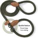 Mile High Life Slip Leads for Dogs | Heavy Duty Dog Training Leash | 4 Feet No Pull Slip Leashes w Leather Tip | Dark Green Rope Lead for Dogs Outside