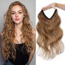 Halo Hair Extensions Real Human Hair Invisible Wire Extensions with Transparent Fish Line Wavy Curly Halo Clip in Human Hairpieces Light Brown 14 Inch