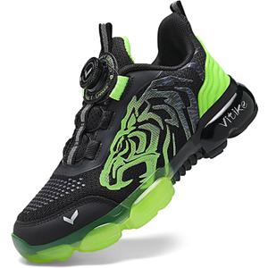 Kids Sneakers Boys Girls Running Tennis Shoes Athletic Sports Casual (1.5 Little Kid, Black Green-8160-1)