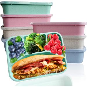 Aellabus 8 Pack Bento Box, Lunch Containers Wheat Straw Meal Prep Containers Reusable, Microwave and Dishwasher Safe Lunch Containers for Adults, Bento Lunch Box for Kids