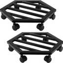 2 Packs 13 inches Large Metal Plant Caddy with Wheels Rolling Plant Stands Heavy-duty Wrought Iron Plant Roller Movers Indoor Outdoor Wheeled Plant Dolly with Casters Tray Coaster, Hexagon black