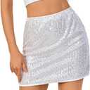 Women's Sequin Mini Skirt Sparkle High Waisted Giltter Shiny Stretchy Bodycon Skirts for Night Out Party,Club (S)