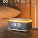 Bluetooth Speaker Alarm Clock with 10w Fast Wireless Charger for iPhone Samsung, 10W Stereo Bluetooth Speaker, 12-Color Night Light, White Noise Machine Digital Clock with FM Radio for Bedroom