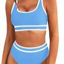 BMJL Women's High Waisted Bikini Sets Sporty Two Piece Swimsuits Color Block Cheeky High Cut Bathing Suits, S