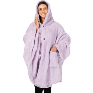 PAVILIA Angel Wrap Hooded Blanket Poncho, Wearable Blanket Throw Wrap Poncho for Women Adult, Cozy Fluffy Sherpa Shawl Cape (Lavender Purple)