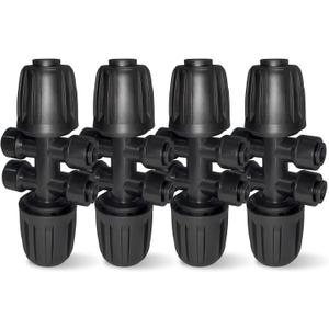 4 Pack 1/2'' to 1/4'' Drip Irrigation Fittings, Push-to-Fit 6 Way Drip Irrigation Part Barbed Tee Connectors, Anti-Leak Locked Splitter Fitting for 1/2" Irrigation Tubing (0.6''-0.67''OD)