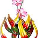 Solar Butterfly Tulips 69 Inch Wind Catcher for Yard Kinetic Wind Spinner with Garden Stake, 360 Swivel Butterfly Tulips Outdoor Wind Sculpture Spinners Metal Windmill-Kinetic Garden Decoration